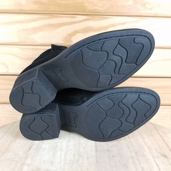 B.O.C Black Ankle Boots 6 US Booties Tooled Suede Leather Stacked Heel Back Zip - Picture 6 of 9